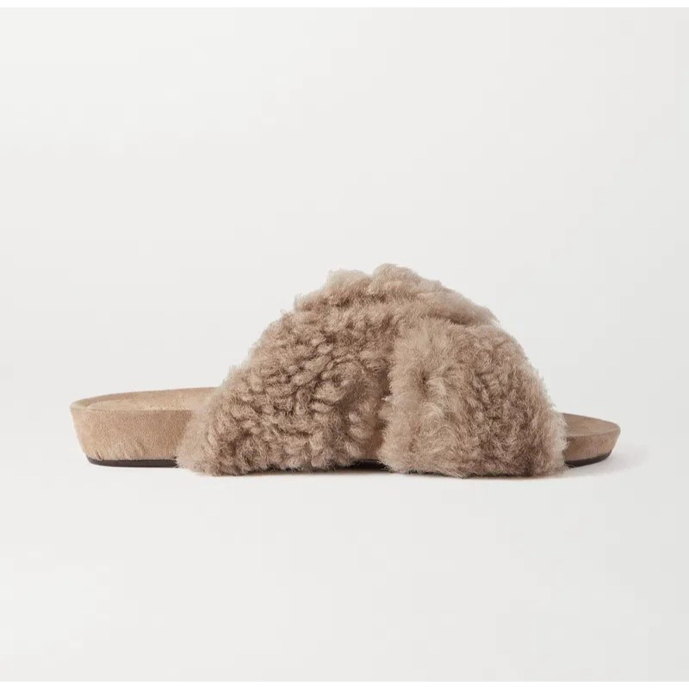 ATP ATELIER Doris Shearling Cross Strap Slides Mules Sandals Size 38 Italy